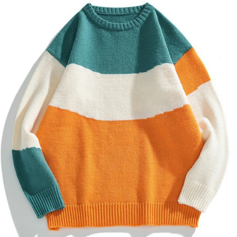 thumbnail image 1 of Suéter de cuello redondo de gran tamaño para hombre de invierno 2021, estilo hip hop, Harajuku, ropa de calle, suéter de punto de retazos holgado y cálido de estilo coreano, 1 of 4