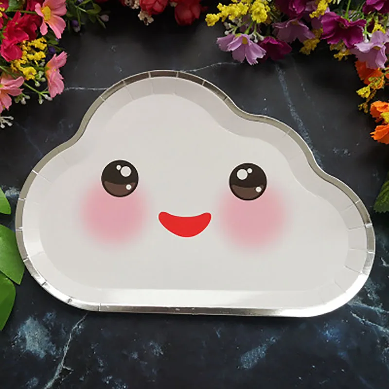 Smiley face 4 Аксессуары для вечеринки, дня рождения вечерние украшения для детей 8 шт/1 сумка милые градиентные Радужные облака бумажные тарелки Свадебные украшения - Color: Smiley face 4