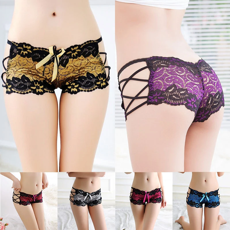 Hollow Out G-String Panties Sexy Lace Floral Briefs Thongs Lingerie Cotton Solid Underwear Women Ladies Soft Low-Rise Knickers