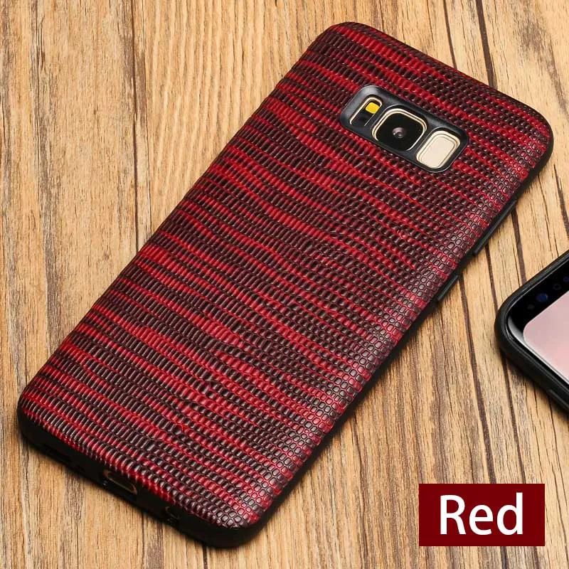 Красный Роскошный чехол для телефона из натуральной кожи для samsung S8 S9 Plus, чехол с текстурой ящерицы для A3 A5 A7 J3 J5 J7 Note 8 - Цвет: Красный