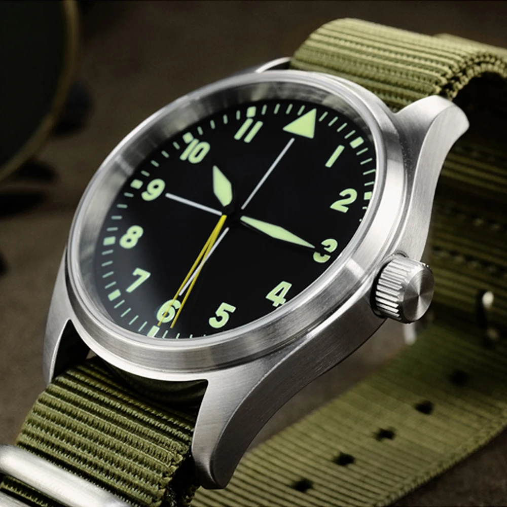 Мужские кварцевые часы San Martin Pilot простой стиль военный ремешок из нейлона