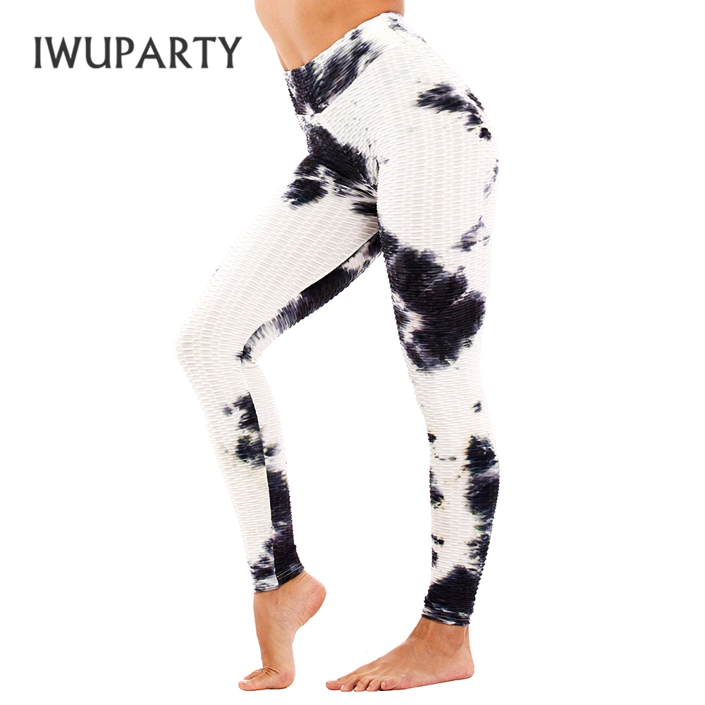 IWUPARTY жаккардовые Леггинсы для йоги с галстуком и краской антицеллюлитные