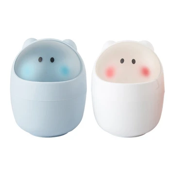 

2x Waste Bin Desktop Garbage Basket Cleaning Barrel Storage Dustbins Animal Trash Can Paper Towel Container Blue & White