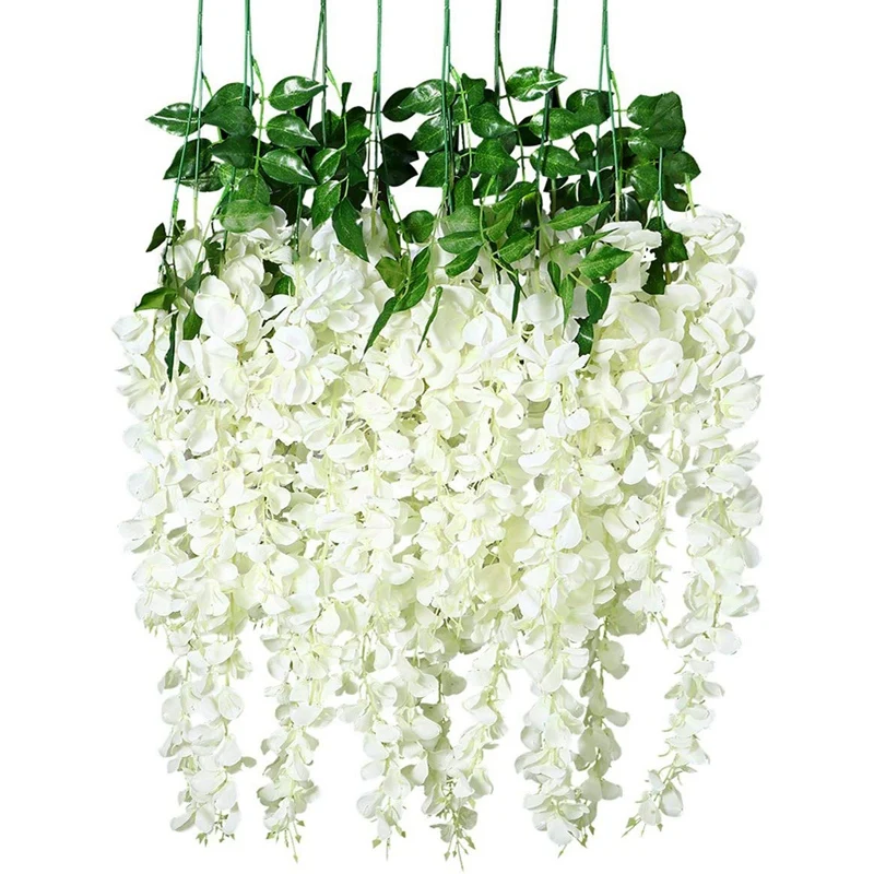 

24 Pack Artificial Wisteria Vine Fake Wisteria Hanging Garland Silk Long Hanging Bush Flowers String Home Party Wedding Decor