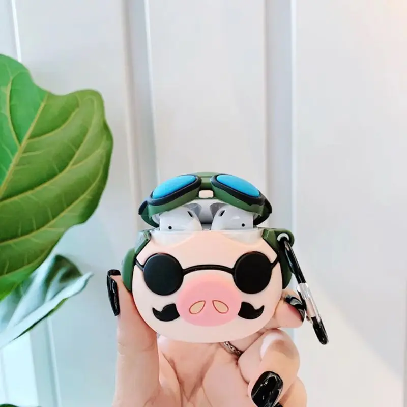 

Pink Pig Pilot Protective Case Silicone Cover with Carabiner for Airpods 1/2 Kit