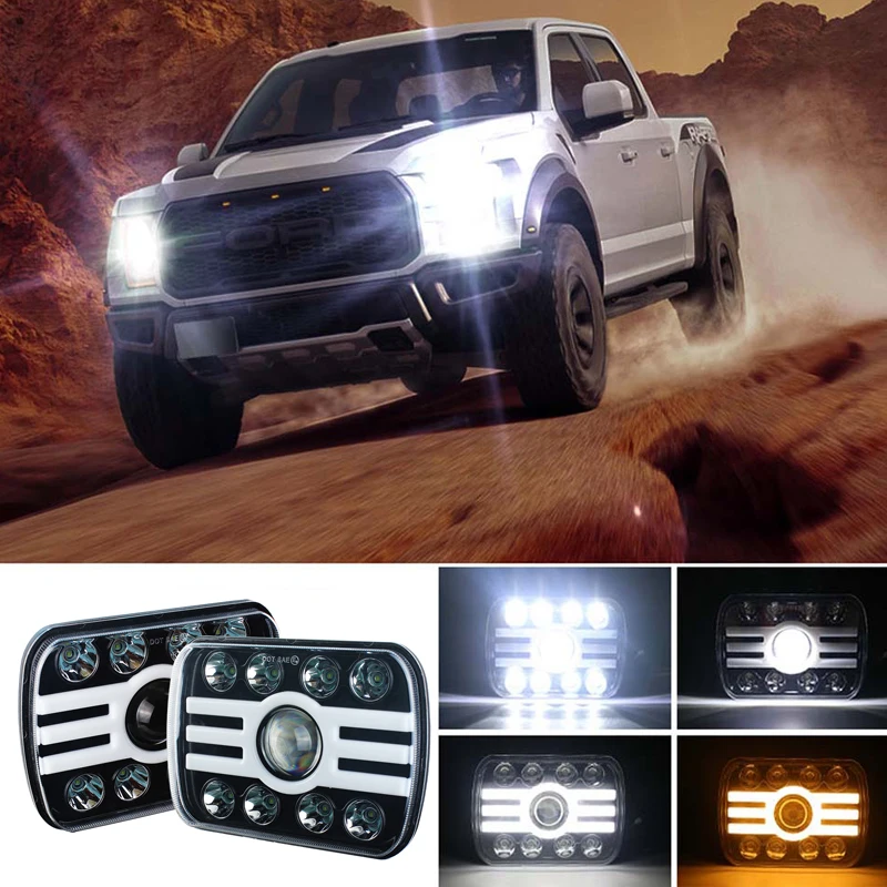 

LED Headlights 7x6 inch 5x7 inch LED Headlight with Whit DRL Halo Amber Turn Signal Beam Headlamp for Jeep Wrangler off road