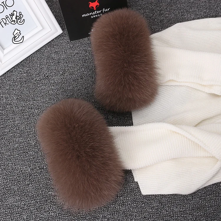 ZDFURS* высококачественные манжеты из лисьего меха горячая Распродажа наручных грелок из натурального Лисьего меха манжета для рук теплые женские браслеты браслет из натурального меха перчатки - Цвет: bean paste