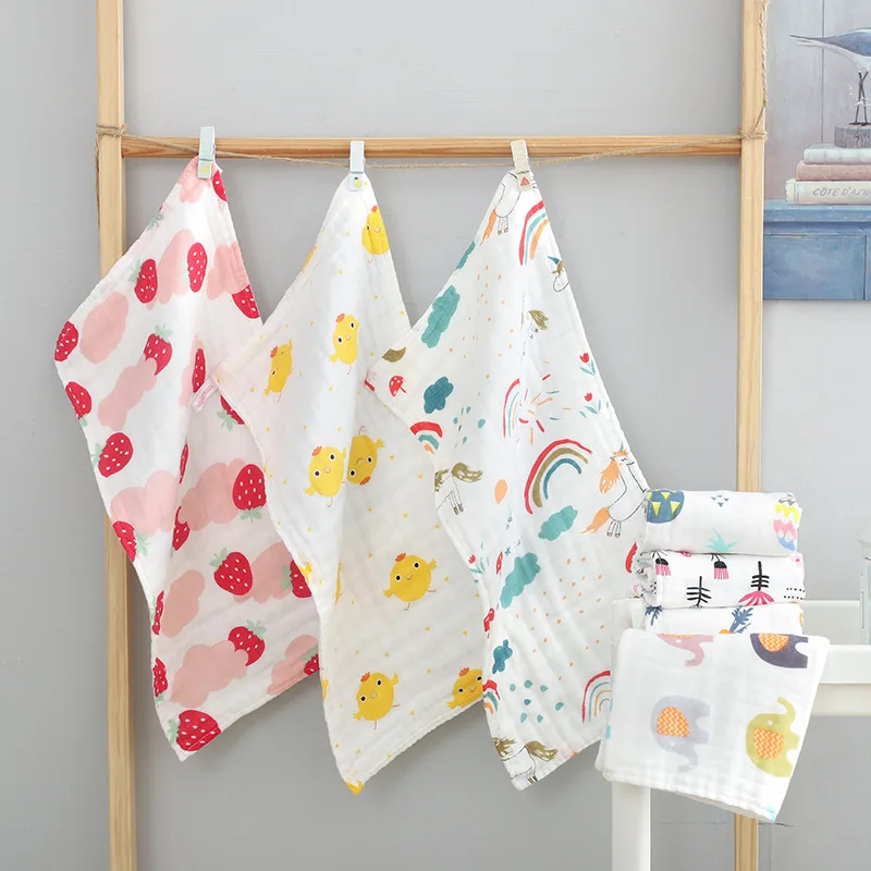 

Cartoon Printed Soft Bath Towel 25*25cm Cotton Towels Multipurpose Feeding Handkerchief Wash Face Breathable Kid Bath Supplies