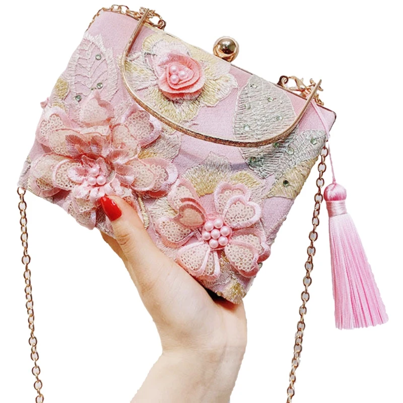 Pink Женское роскошное вечернее платье, цветочные квадратные вечерние сумочки-бумажники, свадебные женские клатчи с цветами - Цвет: Pink