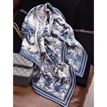 

2020 new arrival spring classic tree pattern 100% pure silk scarf twill hand made roll 90*90 cm shawl wrap for women lady