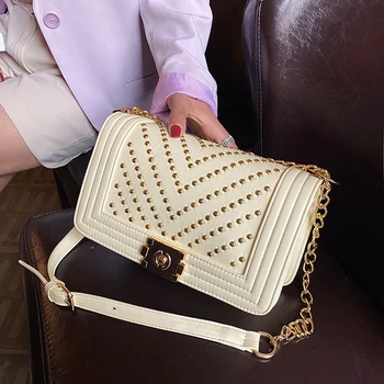 

Luxury Designer Small Shoulder Bags Women 2020 New Fashion PU Leather Handbags Lady Famous Brand Chain Rivet Crossbody Bag Purse