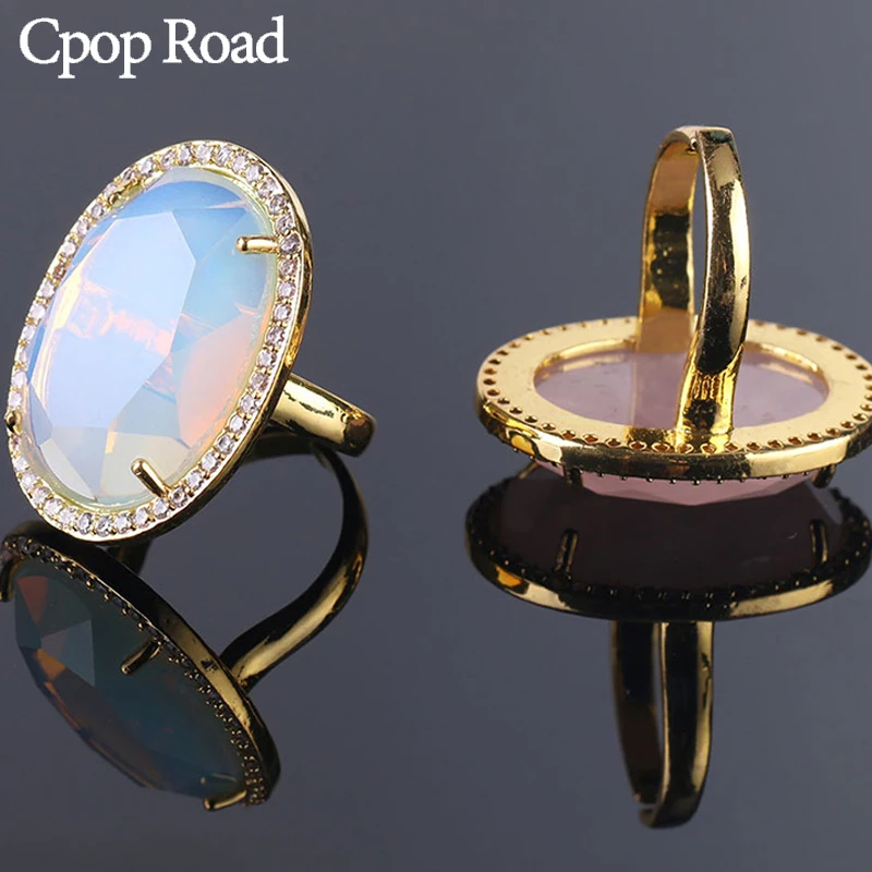 Cpop Nature Crystal Big Stone Rings Solid Color Semi-precious Stones Wedding Bridal Fashion Luxury Accessories Anniversary | Украшения и