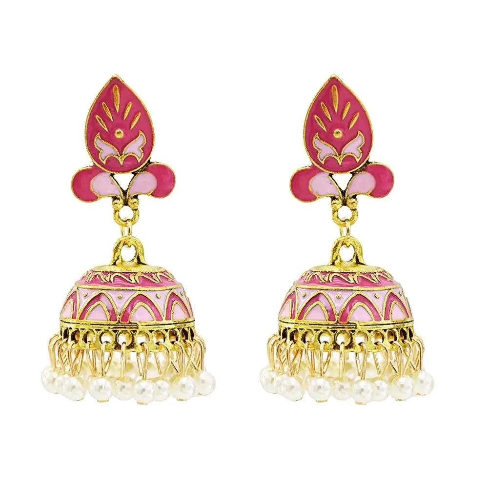 Милые индийские Jhumka Jhumki Цветочные дворцовые длинные серьги с кисточками для