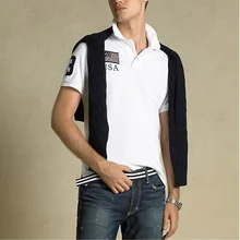 Summer New Brand Big Horse Classic National Flag Solid Short Sleeve 100% Cotton Men's Ralp Slim Polo Shirt Manfashion Femmen