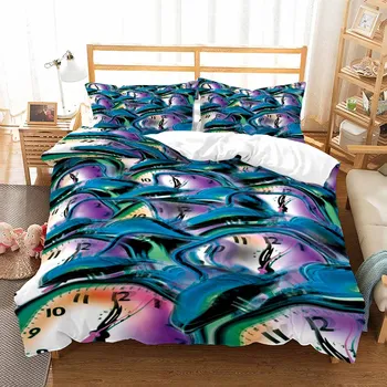 

Abstract Colorful Clock Timepiece Bedroom Decor Bedding Set Mens Gift Doona Microfiber 1PC Duvet Cover with Pillowcases