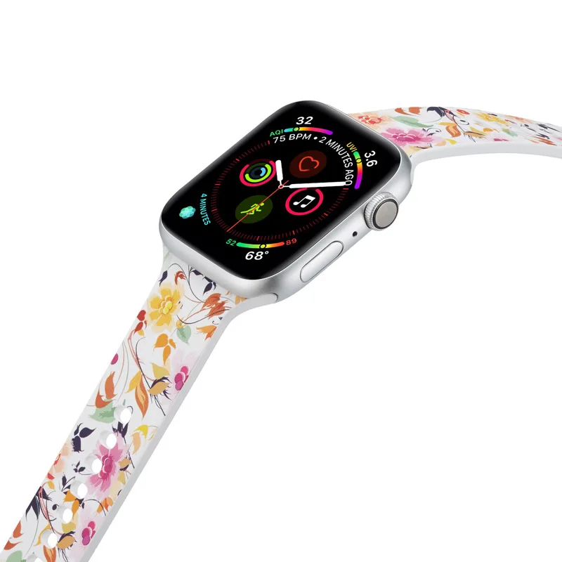 Спортивный мягкий силиконовый ремешок для Apple Watch 38 мм 42 мм 40 мм 44 мм браслет для iWatch серии 5 4 3 2 1 рисунок Фламинго ремешок - Цвет ремешка: 020