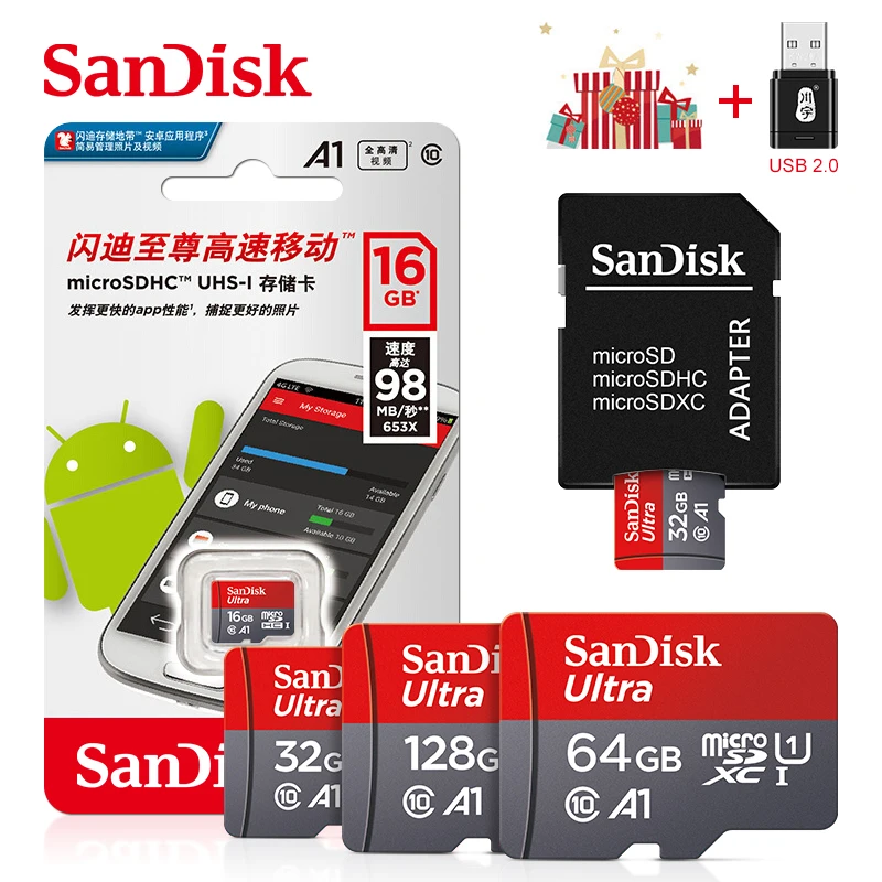 Карта памяти SanDisk microsd 16 ГБ 32 64 128 microsdxc карта tf адаптер кардридер usb 2 0 | Компьютеры и