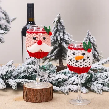

1Pc Christmas Wine Glass Cover Wool Wine Bottle Cover Old Man Snowman Christmas Table Decorations Red Wine Cup Cover Hot