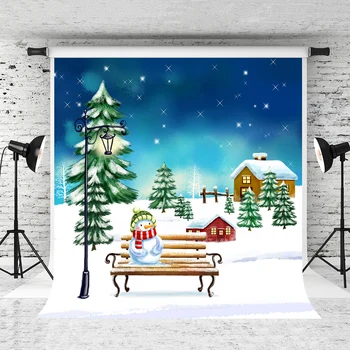 

VinyBDS Christmas Backdrops Photography Dark Blue Dreamlike Photo Backdrops Snowman Christmas Trees Hours for photo studio