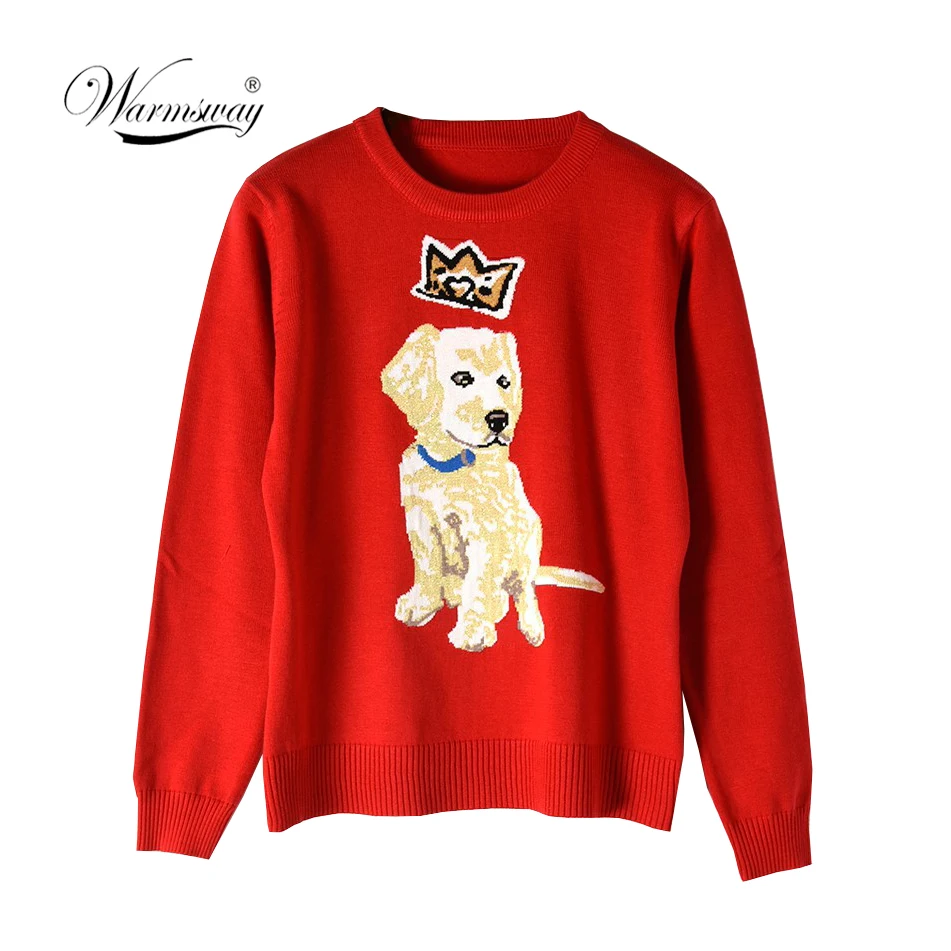 Runway Woman Sweater Pullovers 2020  Spring Newest Gold Jacquard Crown Dog Pattern Chic Knit Sweaters Casual Jumper C-462