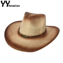 YY Металл Buccaneer ковбойская Кепка для мужчин летняя Соломенная Панама дышащая джаз шляпа женская пляжная кепка для путешествий на открытом воздухе Панамы CM19021