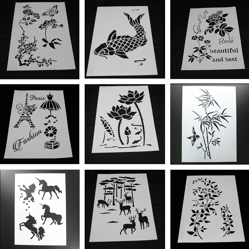

2pc 29.5*21cm Animal Flowers Painting Template Stencil DIY Wall Layering Scrapbook Diary Stamp Coloring Embossing Decor Reusable