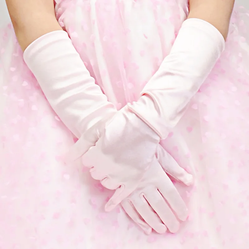 Girl Solid Color Long Elbow Length Formal Pageant Glove Pink/Blue 