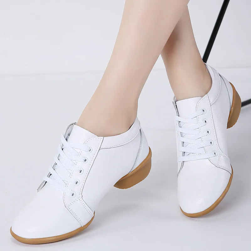 

2019 Spring women platform shoes female Genuine Leather lace up flat oxfords shoes for women middle heel dance shoes