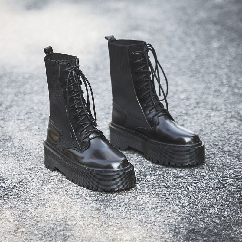 

Round Toe Bootee Woman 2019 Women's Ankle Boots Low Heels booties Clogs Platform Lace Up Shoes Booties Ladies Short Lolita Rock