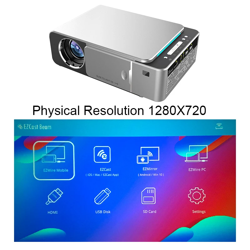 ALSTON T5 полный светодиодный hd-проектор 2500 люмен HDMI USB 1080p портативный проектор фильмов Beamer - Цвет: T6-SyncScreen-Silver