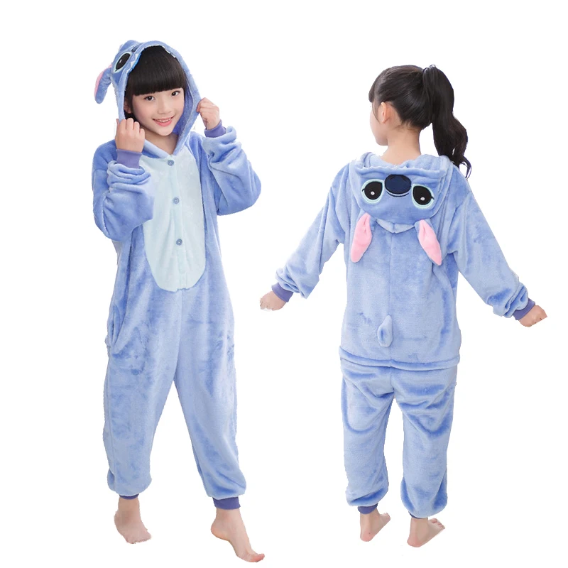 Kids Unicorn Pajamas For Children Animal Cartoon Blanket Sleepers Baby Costume Winter Boy Girl Licorne Jumspuit - Цвет: Blue Stitch