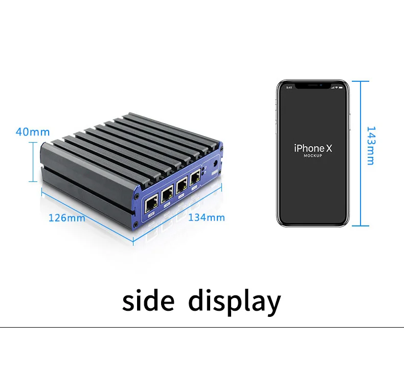 Blue Quad Core Fanless Mini PC with 4 LAN Ports, In-tel J4205, Firewall Router, Win10/Linux/ESXI, WiFi – Ideal for Office and Gaming. Description Image.This Product Can Be Found With The Tag Names Barebone Mini PC, Computer Office, Mini pc