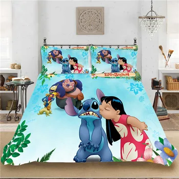 

Anime Stitch 3Pcs/Set Bedding Set Sheet Children Room Bed Sheet Pillow case Bedding Set Queen Bedding set
