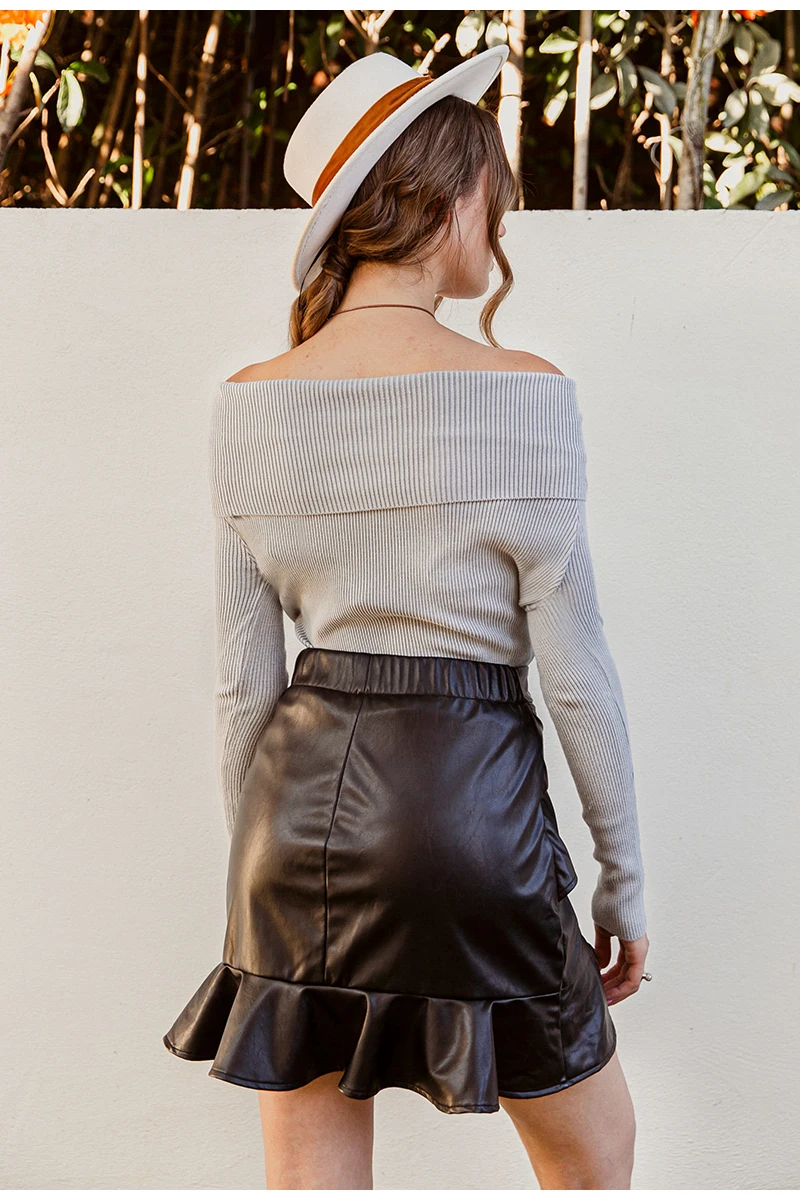 Simplee Fashion artificial leather womens Mini Skirt Striped button A-line short skirt High Street Black Leather Skirt autumn