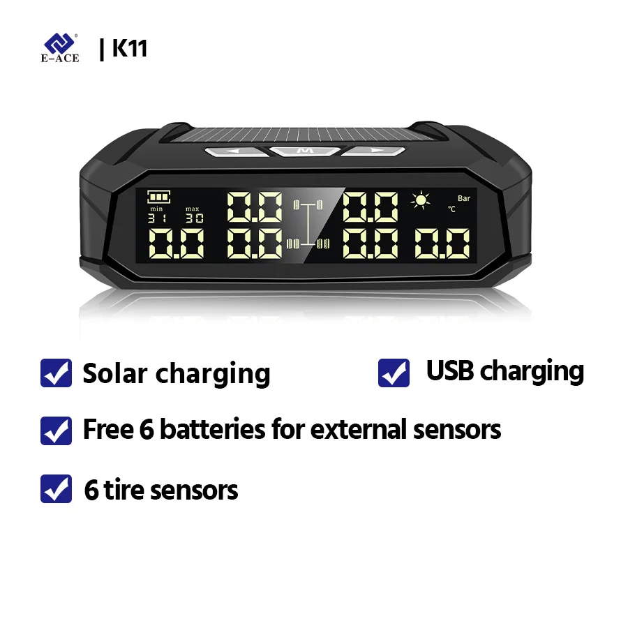 rear view mirror monitor Yanace Car TPMS Tire Pressure Monitoring System Auto Display Alarm Monitoring USB Charging Temperature Alert With 6 Sensors headrest screen Car Monitors