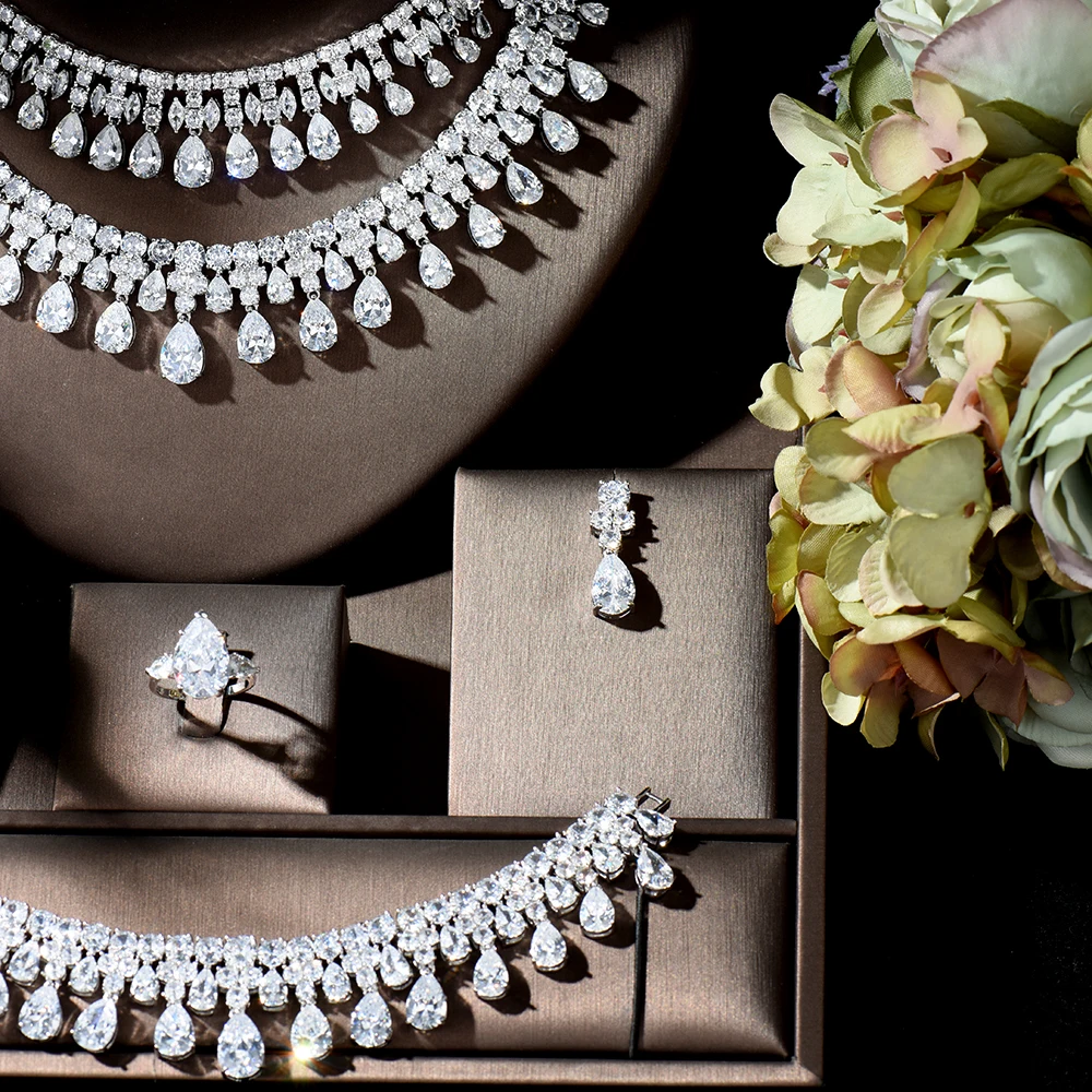 HIBRIDE Dubai Women Jewelry Sets Water Drop Shape Cubic Zirconia Necklace Earring Set aretes de mujer Wedding Accessories N-1296 - Image 3