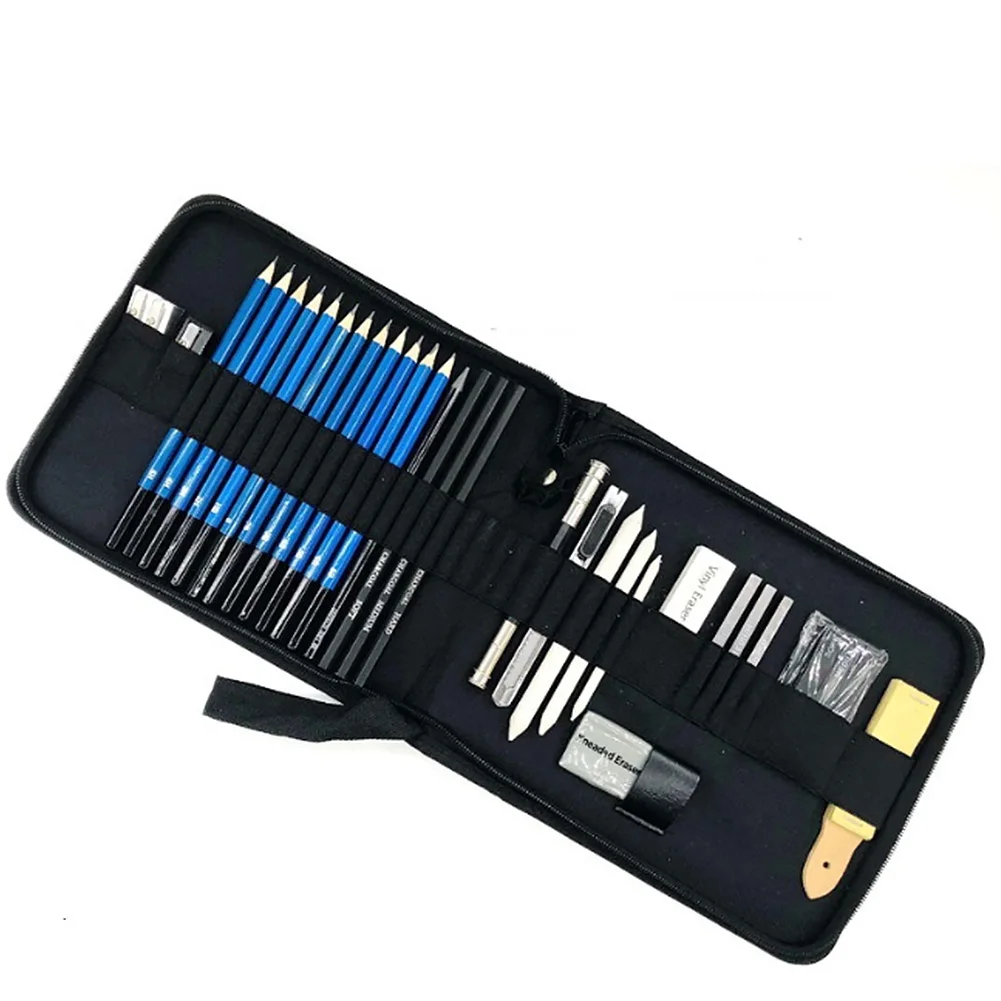 

33pcs Portable Tools Paint Brushes Set Artist Craft Drawing Storage Reusable Wood Sketch Pencil Art Supplies Kit Easy Use