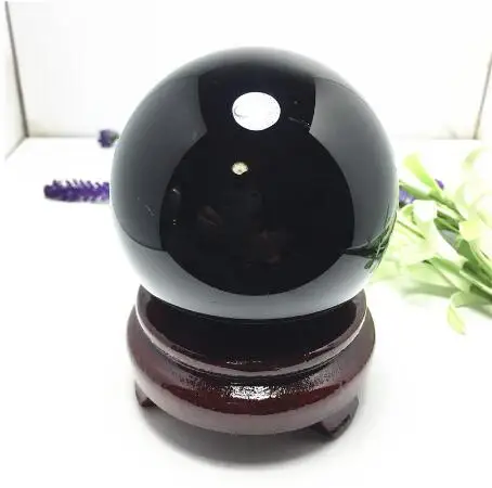 50-200mm Natural Black Obsidian Sphere Large Crystal Ball Healing Stone+Pedestal 6