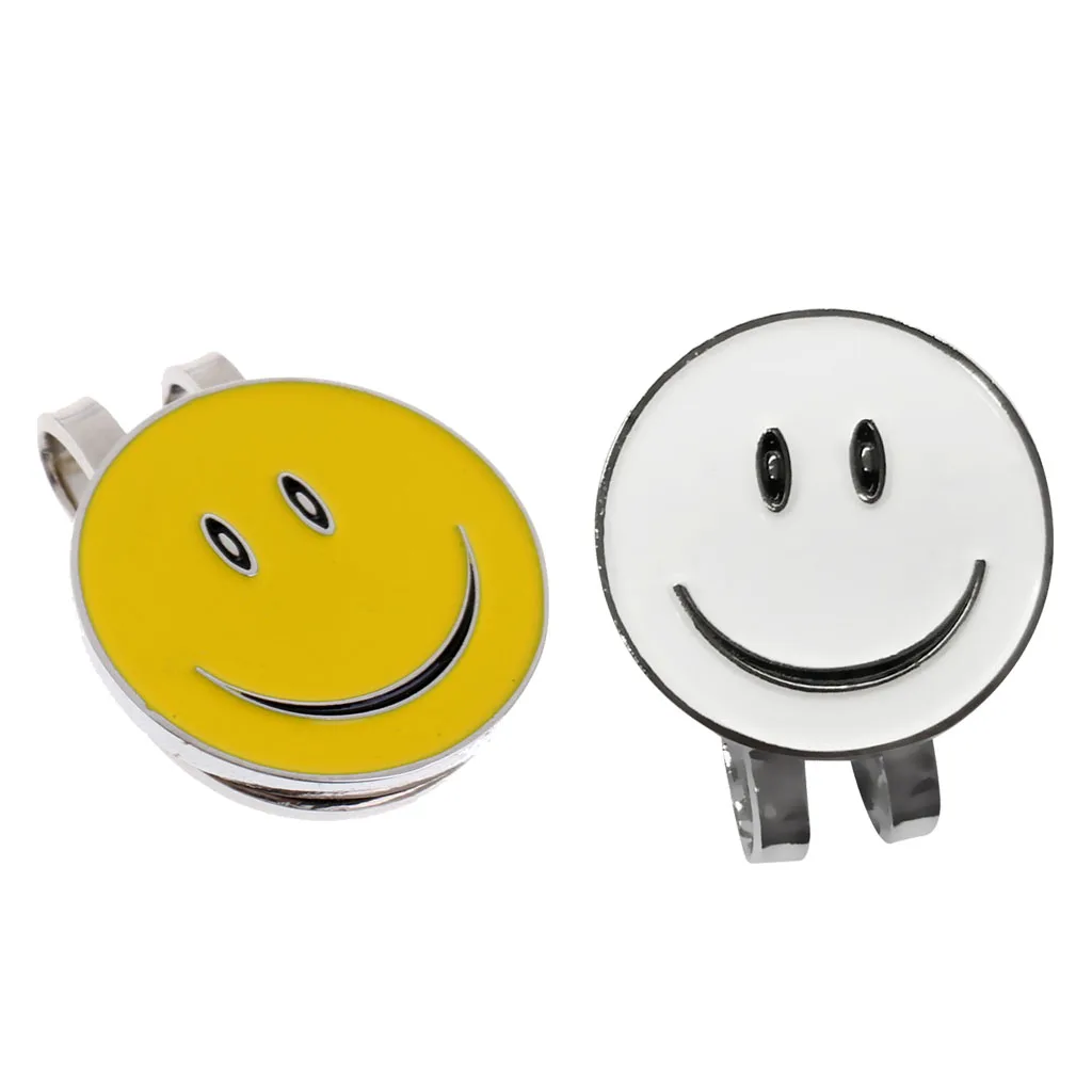 2Pcs Sturdy Smile Face Magnetic Hat Clip Golf Ball Marker Fit Golf Cap Visor