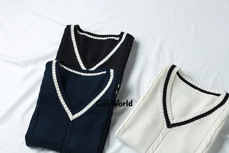 S-xxl весенне-осенние мужские женские вязанные жилеты без рукавов в полоску Пуловеры Свитера с v-образным вырезом для JK школьная форма Студенческая одежда