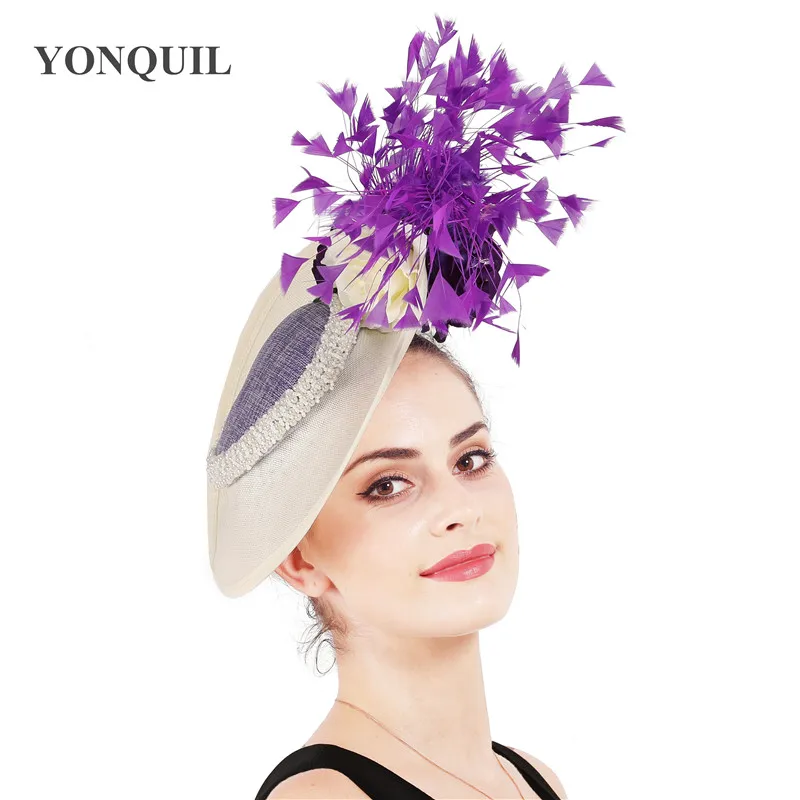 

Female derby kenducky big flower fascinators women hats gorgeous party dinner feathers headpiece with hair bands accessories