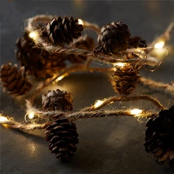 Christmas Decor Pine Cones Twine LED String Lights Battery Operated Fairy Lights Xmas Holiday Tree and Bedroom Home Decoration