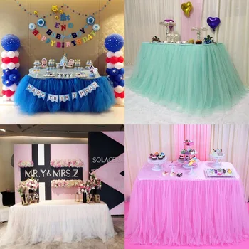 

Party tulle tutu With Tablecloth + 3 Table Clips Multi Colors Table Skirt Home Decoration 75*100CM Wedding Party Decoration