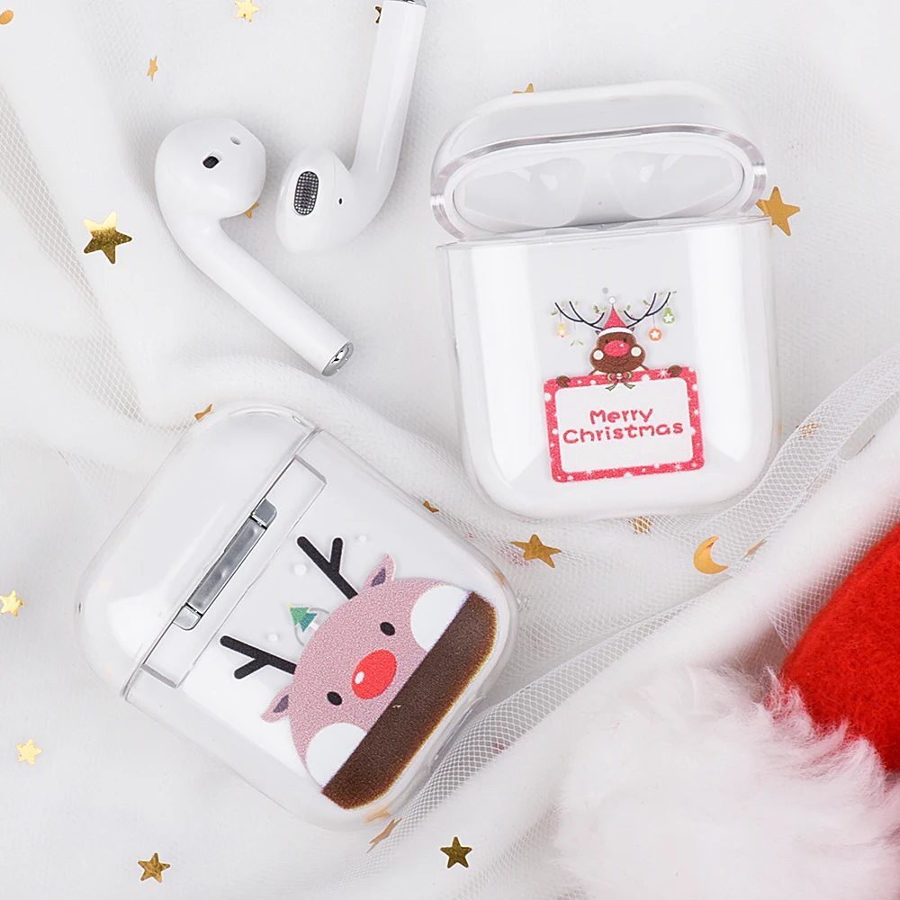 Merry Christmas беспроводные кожухи головных телефонов для Airpods 2-й прозрачный жесткий чехол для ПК AirPods 1 Air Pods 2 зарядная Коробка Чехол