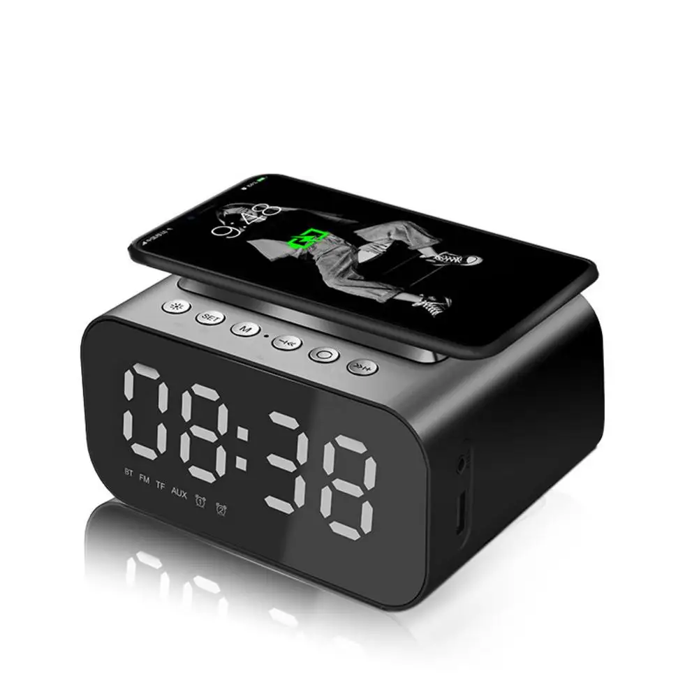 Беспроводное зарядное устройство будильник Bluetooth динамик светодиодные умные