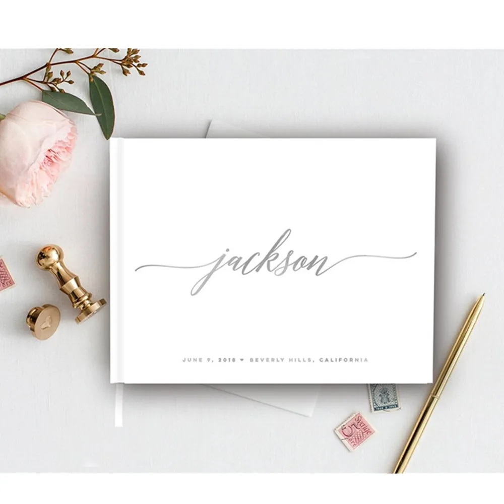 

Индивидуальная Свадебная Гостевая книга из серебряной фольги, элегантная Гостевая книга для вечерние, записывающая книга, Современный Свадебный журнал из фольги