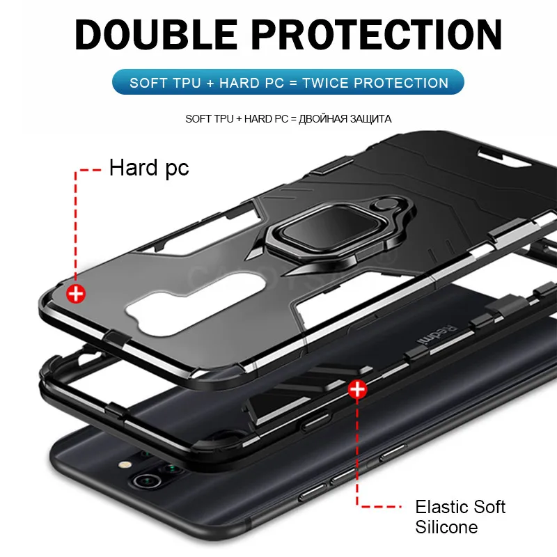 Роскошный бронированный металлический кольцевой чехол для телефона для Xiaomi Redmi 5 Plus 6 Pro 7A 8A Note 5 6 7 8 Pro противоударный задний Чехол Мягкий силиконовый чехол