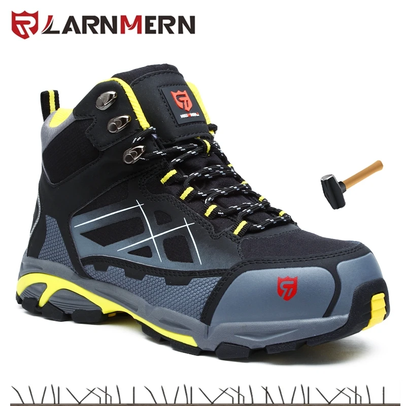 LARNMERN-zapatos de seguridad con punta de acero para hombre y mujer, zapatillas de trabajo ligeras, antideslizantes, antigolpes, para construcción