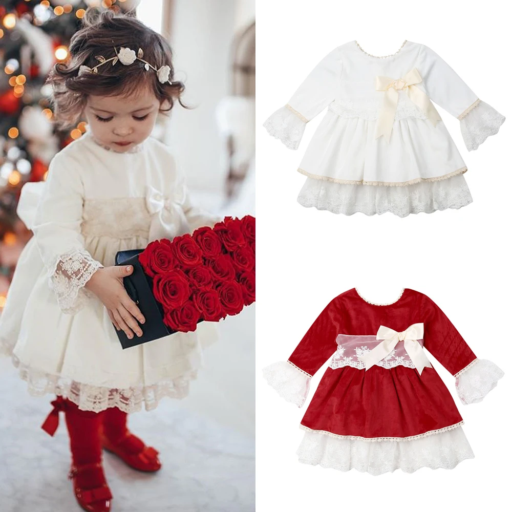 Princess Girl Dress Baby Kids Girls Toddler Princess Pageant Party Velvet Tutu Dress Lace Bownot Dresses