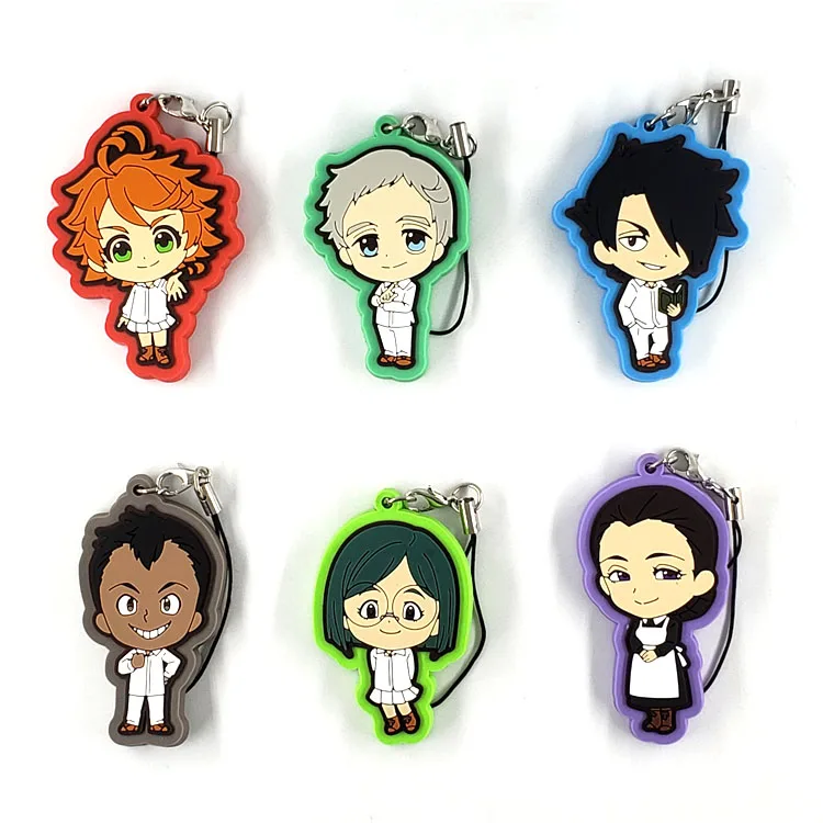 

6pcs/lot The Promised Neverland Original Japanese anime figure rubber mobile phone charms keychain strap D453